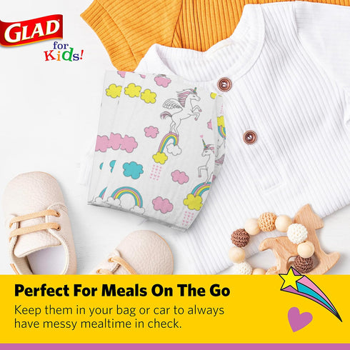 Glad for Unicorns Paper Bibs, 30 Count, Disposable Travel Paper Bibs with Cute Unicorns Design