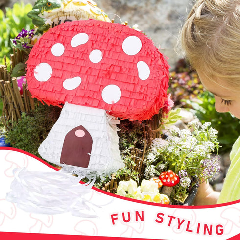 Charniol Mushroom Pinata with Stick and Blindfold, Paper, Baby Shower, Fantasy Theme Decoration