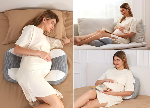 Momcozy Plus W Shaped Pregnancy Pillow for Sleeping - Adjustable Maternity Pillow for Side Sleepers - Portable Wedge