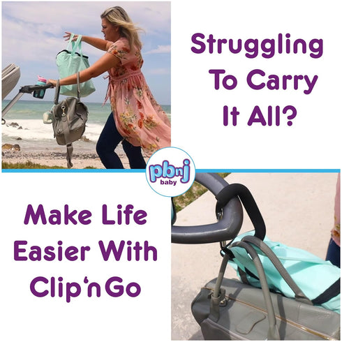 Stroller Hooks for Hanging Diaper Bags, Mommy Stroller Clip Organizer Hook, Large Carabiner Clips (2 Pack)