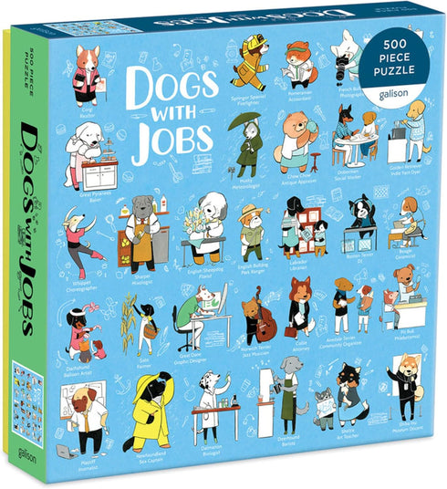 Galison Dogs with Jobs Puzzle - 500 Pieces - 20” x 20” - Amusing Illustration of Dogs - Great Family Activity