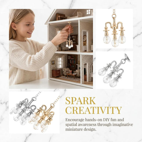 2Pcs 1:12 Toddmomy Dollhouse Miniature Chandelier Scale Tiny House Ceiling Light Durable Alloy Hanging Lamp for DIY