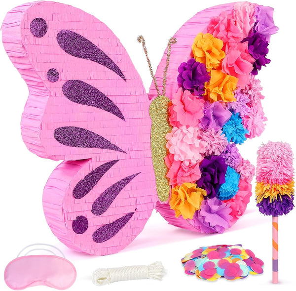 27" Pink Butterfly Pinata for Girls Birthday, Dreamy Floral Party Supplies with