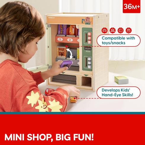 Set, 3+ TOP BRIGHT Wooden Vending Machine Play Play Food for KidsPretend Play Toys with Wooden Snack Bars and Drink