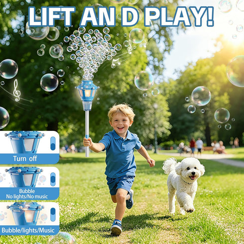 Summer BBnote Street Lamp Bubble Machine with Light and Music, Rechargeable Outdoor Bubbles Toys for Kids & Adults