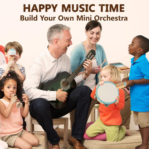 Set 3+ Baby Musical Instruments | Montessori Wooden Toys for Toddlers, Neutral Color Percussion Instruments
