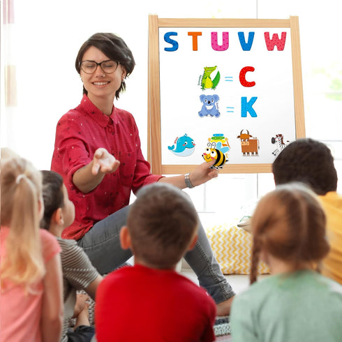 Large Magnetic Letters and Animals, Educational Learning Tool for Kids, 52 Pieces Magnets with Colorful Alphabet Letters