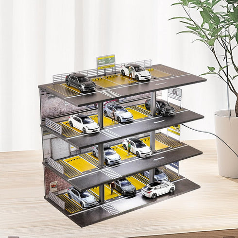1/64 4 20 Scale Display Case Layers Parking Spaces Parking Garage Moldel for Diecast Toy Car Display Case with LED