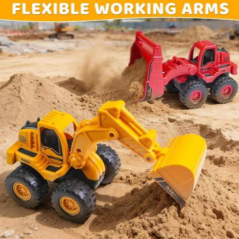 3, 4, 5 (2 Pack) Beestech Construction Toys, Friction Powered Excavator Loader Truck Vehicles, Beach Sand Sandbox Toys