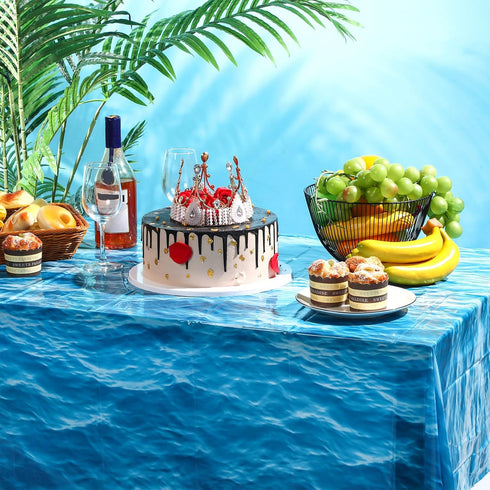 Irenare 2 Pieces Ocean Waves Plastic Tablecloth, 54 x 108 Inch Ocean Table Cover for Beach Pool Birthday Party