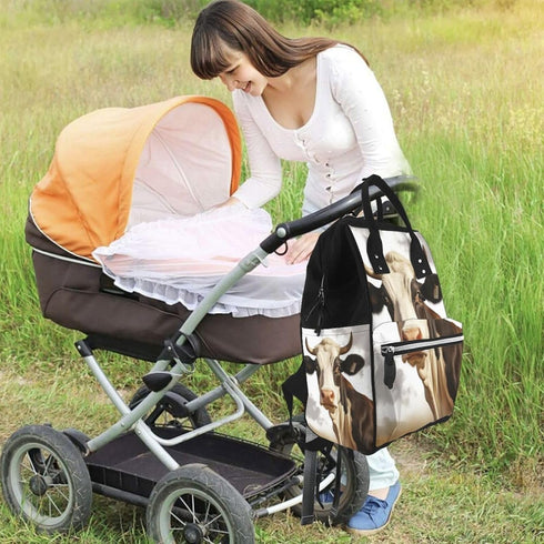 DWVTSLH Backpack Mummy Backpack Farm Animal Cow Diaper Bag Multifunction Nappy Bags Waterproof Large Capacity Travel