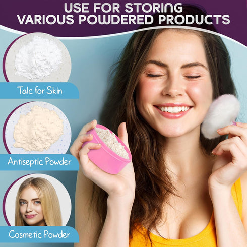 2Pcs Talcum Powder Brush with Holder, Dusting Powder with Puff for Women, Pink and Blue Colors, Easy to Clean