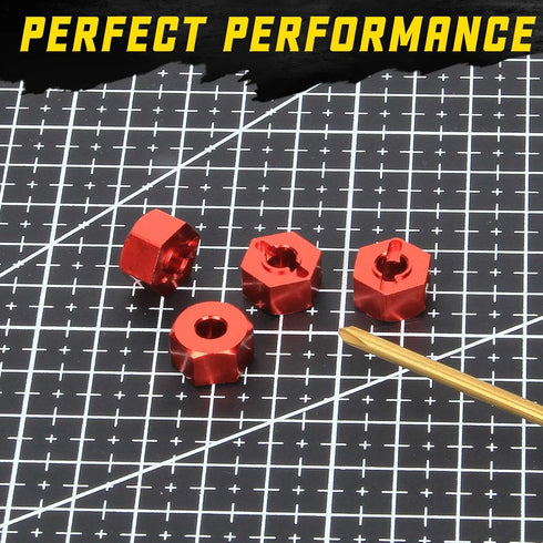 RCAWD 12mm Hex Wheels with Screw Pins 4pcs for 1/10 Slash 2WD, Aluminum Red Hex Wheel Hubs Adapter