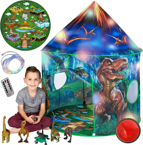 Dinosaur Pop Up Kids’ Play Tent by Toy To Enjoy, Indoor & Outdoor, Includes Remote Controlled Lights & 6 Toys