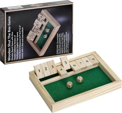Wooden Shut The Box Game - Classic 2 Player Dice Game, Tabletop Version, Popular Pub Game for Kids
