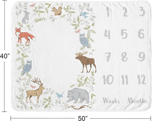 Sweet Jojo Designs Woodland Animal Toile Boy Girl Milestone Blanket Monthly Newborn First Year Growth Mat Baby Shower