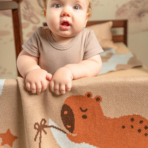 100% 47x32 Organic Cotton Baby Blanket Soft Knitted Breathable Swaddle Blanket for Crib & Stroller - Newborns, Infants