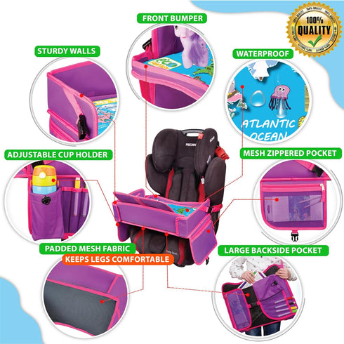 Kids Travel Tray, Waterproof Car Tray for Kids, Lap Desk with Storage for Toddler Travel