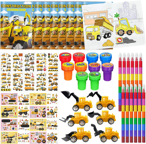 Cinrobiye 72 Pcs Construction Party Favors Truck Car Coloring Books with Stacking