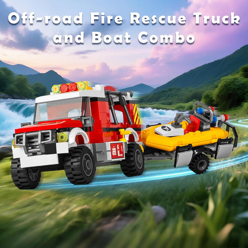 Set Playset City Fire Truck Building with Rescue Boat Building Blocks - Educational for City Fire Rescue - Birthday