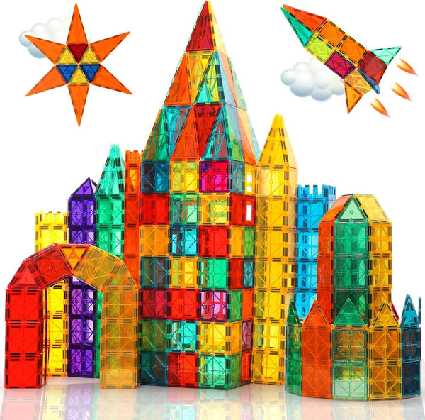 Magnetic Building Tiles for Kids, 64 PCS Educational Stacking Blocks for Boys & Girls, STEM Learning Toys