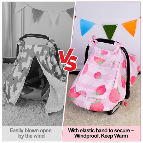 4 FIOBEE Baby Car Seat Cover, Car Seat Covers for Babies Infant Car Seat Canopy with Breathable Mesh Window Waterproof