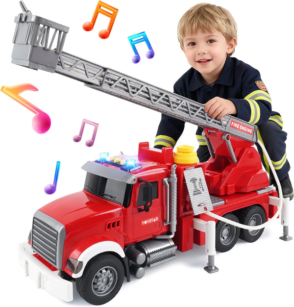 SMILESSKIDDO Fire Truck Toy - 1:12 Large Friction Powered Fire Rescue Truck