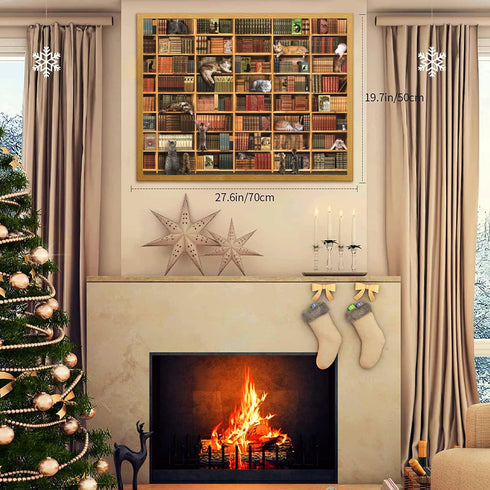 RECHIATO 1000+ Cats Library Jigsaw Puzzle, Piece Funny Kitten Bookshelf Puzzles, Challenging Animal Pet Lover Gifts