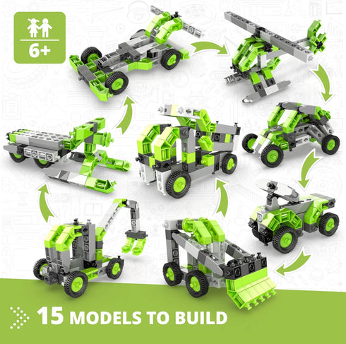 Engino Creative Builder STEM Toys, 15 Multimodel Set, Educational Engineering Kit for Kids 6+, Gift for Boys & Girls