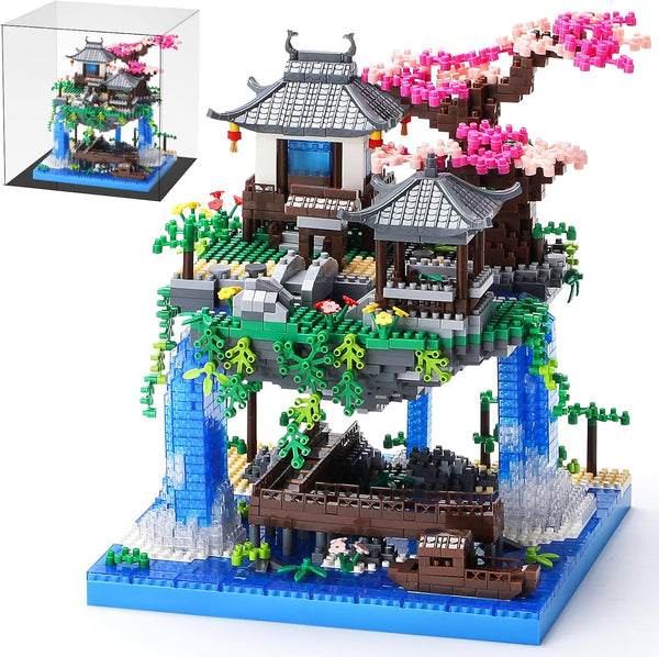 CAXIMSY Cherry Blossom Bonsai Tree Building Block Sets with Acrylic Display Box Chinese