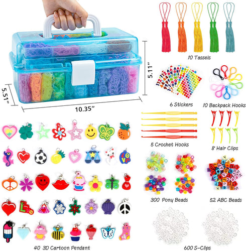 17500+ 3 28 600 352 40 INSCRAFT Rubber Loom Bands with Layer Blue Container, Colors, S-Clips, Beads, Cartoon Pendant