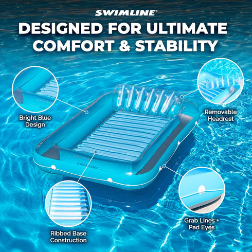 SWIMLINE 71" Swimming Suntan Tub, Classic Inflatable Tanning Lounge Float with Adjustable Pillow, Long - Outdoor