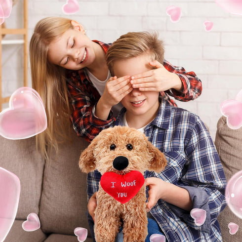 Dog Plush Stuffed Animal Puppy Dog with Heart, I Woof You Gifts, Cute Heart Dog Toys, 11.8 Inch