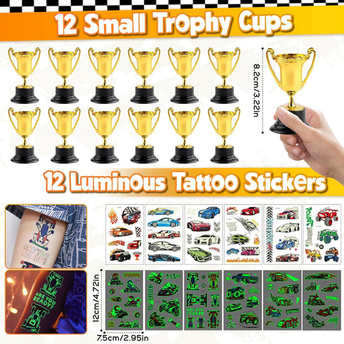 SNLN Race Car Party Favors Birthday Goodie Bags Supplies, Mini Race Car Trophy Cup Coloring Card with Crayon Gift Box