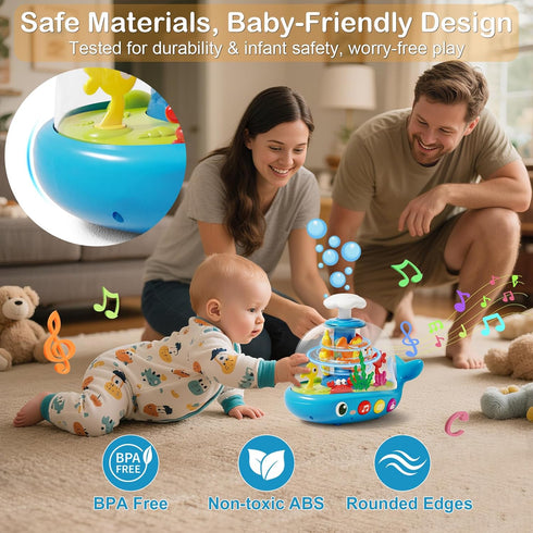 Toylfort 6 Whale Sensory Spinner Toy for Baby: Light Up Rotating Play with Music Safe ABS Early Learning Educational