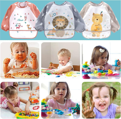 YINGJEE 3 6-36 Waterproof Baby Bibs, Pieces Bib with Sleeves EVA Long Sleeve Bib Boys Girls Months, Waterproof Baby