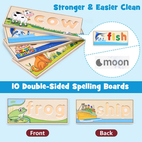 Atoylink Wooden Spell Learning Toys for 2-5 Year Old Kids, Match Letter Spelling Game Board & Letters Educational Toy