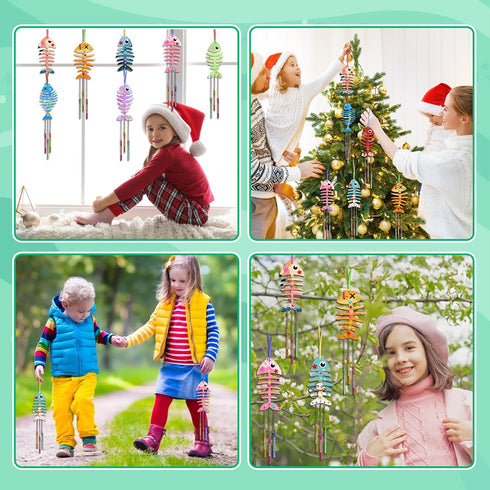 30 Pack Fennoral Wind Chime Kit Make Your Own Fish Wind Chime Wooden Arts and Crafts for Girls Boys Ornaments DIY