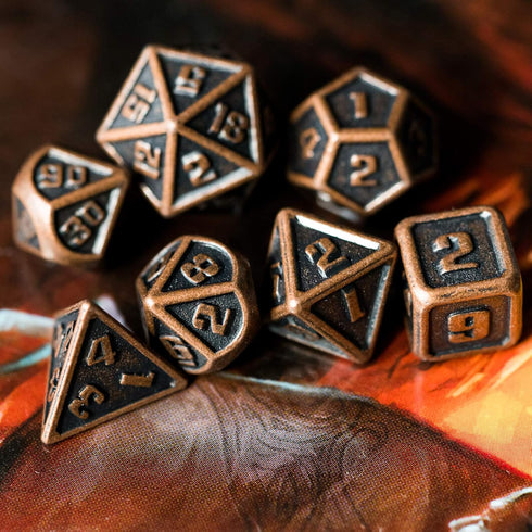 UDIXI 10mm Mini Metal DND Dice Set, 7-Die Small Portable Polyhedral RPG Dice for Dungeons and Dragons (Copper)