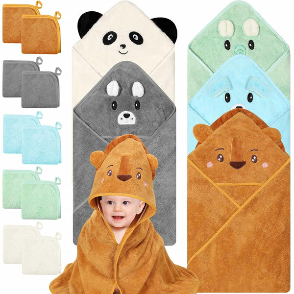 Sublaga 15 Pcs Baby Bath Towels- 5 x Hooded Baby Towels and 10