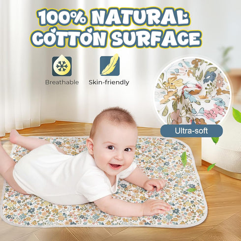 31.5" 21.5" Use(Floral1) Baby Diaper Changing Pad x Extra Large Waterproof Absorbent Portable Changing Mat, Reusable