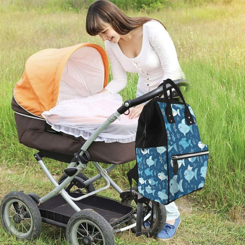 FHEDVBN Backpack Mummy Backpacks Daypack Cute Blue Fish Diaper Bag for Women Multifunction Waterproof for Mom Dad