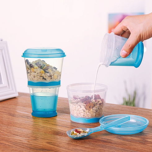 OVOY Cereal On the Go Cups Breakfast Drink Cups Portable Yogurt and Cereal To-Go Container Cup (Blue)