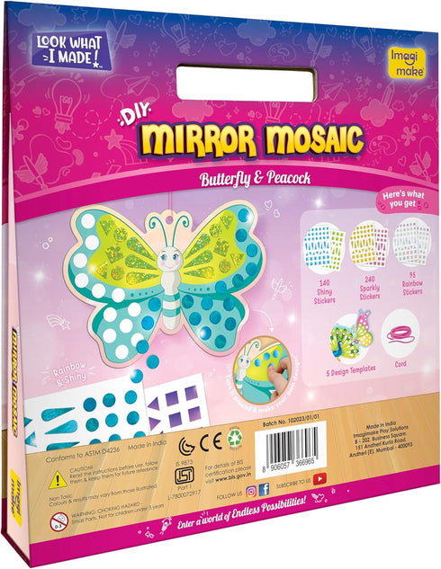 Set 3,4,5,6,7 Imagimake Mirror Mosaic Butterfly & Peacock Kids Art | DIY Craft Kit | Foil Stickers for Kids | Mosaic