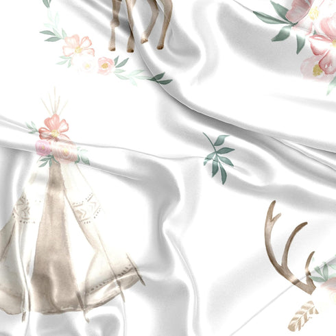 Sweet Jojo Designs Woodland Deer Floral Girl Baby Satin Fitted Crib Sheet Infant Newborn Nursery Toddler Bed Room