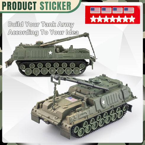 Army Tank and Army Men Toys Playset, 2pc 1:72 US Tank Models & 10pc Toy Soldiers for Boys