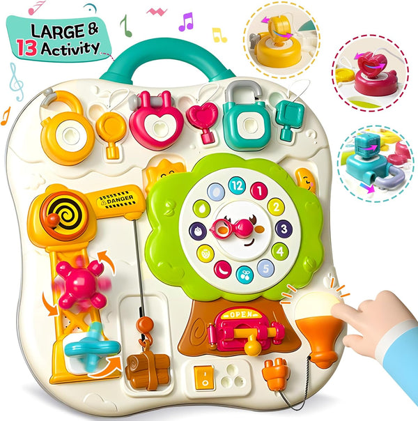 2024 NEW Montessori Busy Board Sensory Toys for Toddlers 1-3, 13 Activity Music & LED Light Up Toys for 2+ Year Old,
