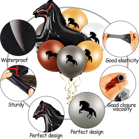 Threan 44 Pcs Horse Party Decoration, Including 12 Inch Horse Latex Balloon, 30 Inch Foil Balloon for Cowboy Cowgirl