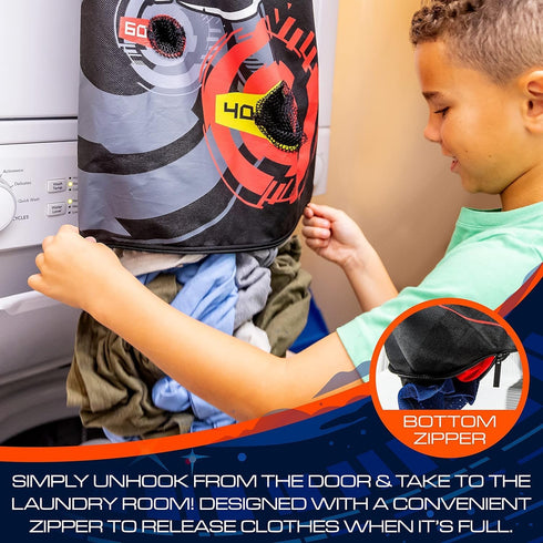 NERF Basketball Hoop Hamper - Over the Door Laundry Layup Basket + Mini Basketball Set