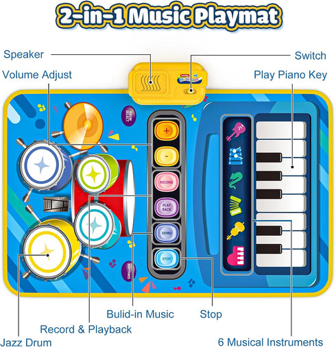1 2 1 1-3, 12-18 1 2 3 Baby Toys for Year Old Boy Girl, in Musical Piano & Drum Mat for Toddlers Early Education Baby